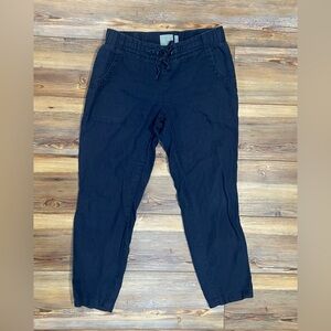 Athleta Navy Blue 100% Linen Cropped Ankle Relaxed Comfort Pull On Pants Size 4
